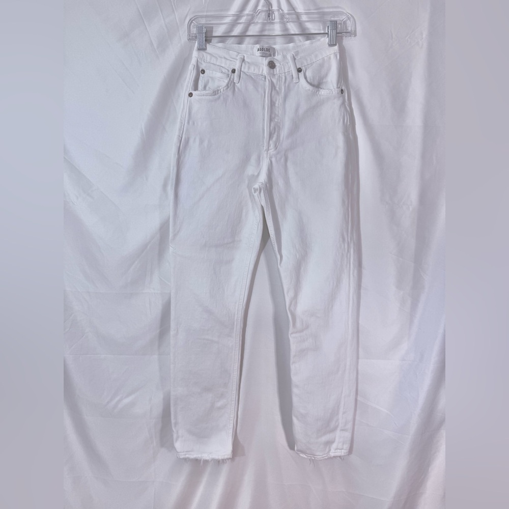 Agolde Riley Long High Rise Straight Leg Jeans With Raw Hem In Sour Cream Color - Picture 6 of 16
